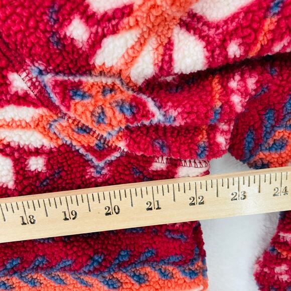 LL Bean Fleece Sweater Womens XL Cozy Cottage Funnel Neck Fair Isle Pullover Red - Picture 7 of 14